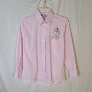 Vintage Las Olas Pink Button Down Shirt with Hummingbird Embroidery
